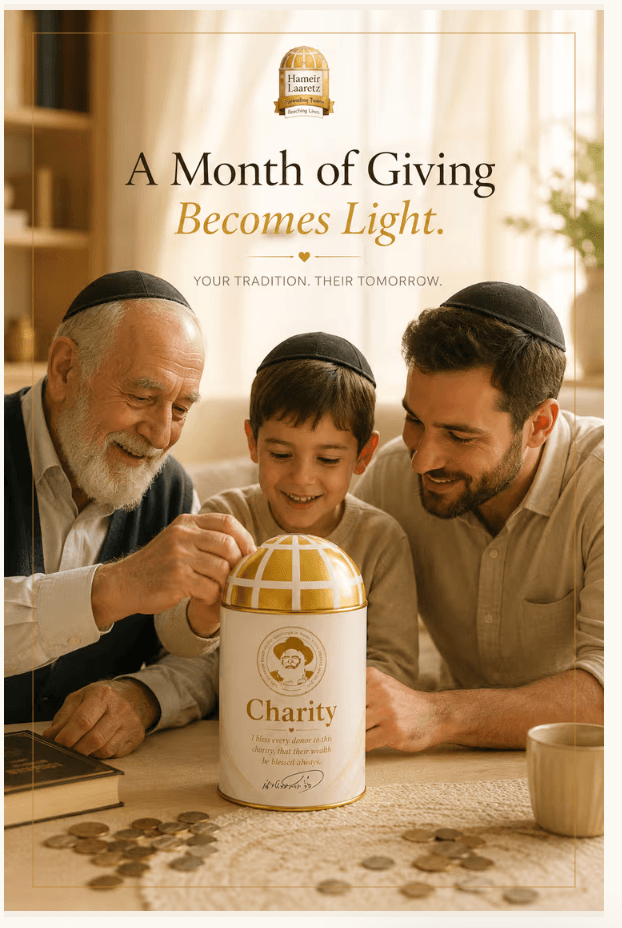 Three generations sharing the Hameir Tzedakah tradition at home